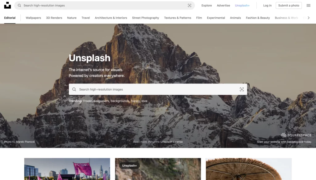 Unsplash is one of the website that implements good web design techniques