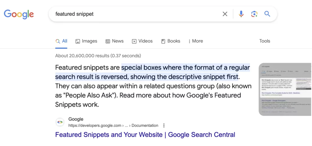 Featured Snippets are wordings that voice search often use to find what users want