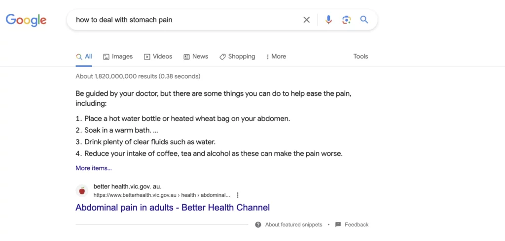 Example of Featured Snippets on Google