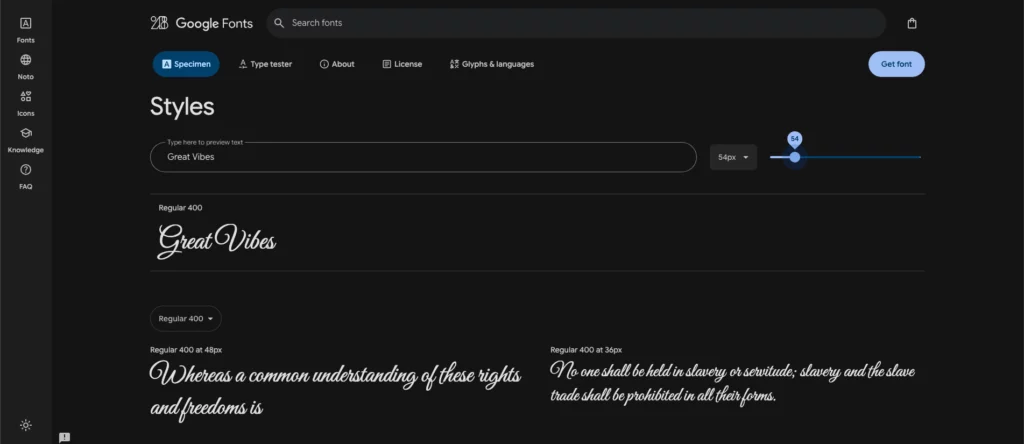 ฟอนต์แนวลายมือ / ศิลป์ (Handwriting & Artistic Fonts) - Great Vibes 